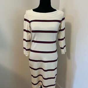 Banana Republic Cream and Striped Long Sleeve Dress